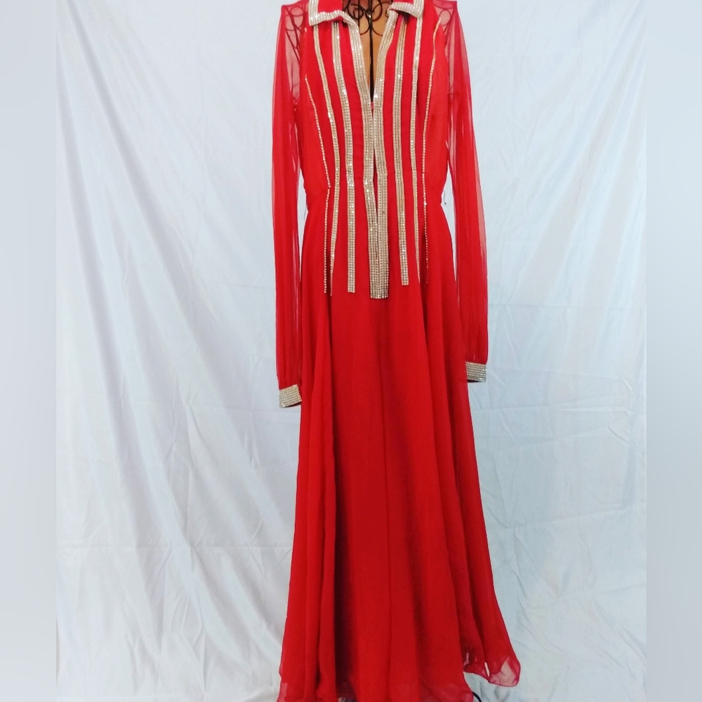 Vintage Red chiffon and rhinestone jumper.